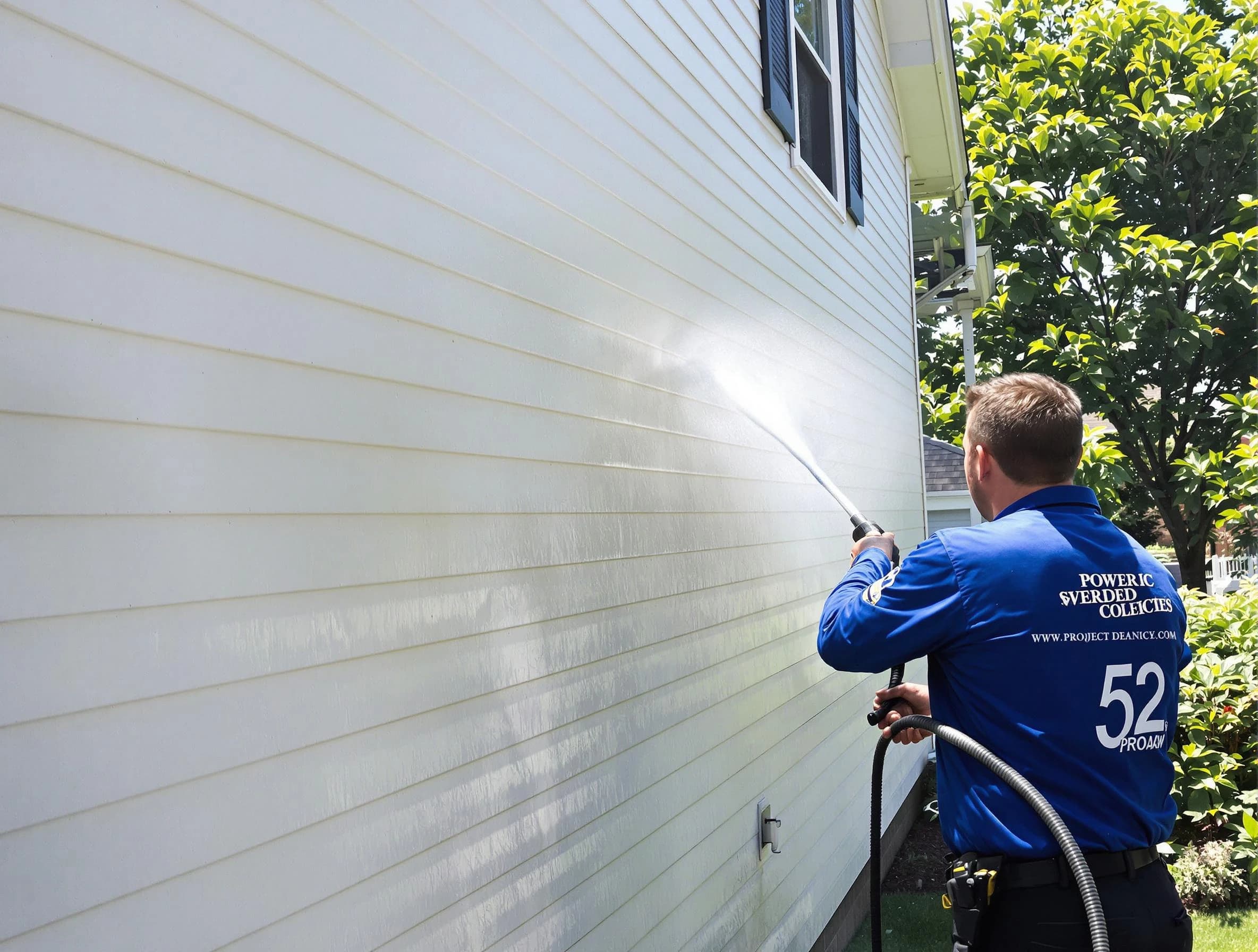 A Barberton Power Washing technician power washing a home in Barberton