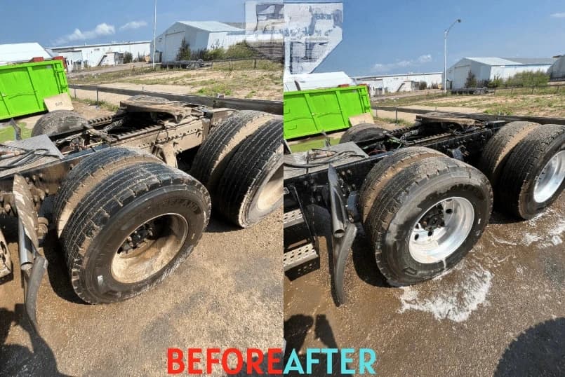 Barberton Power Washing team cleaning commercial fleet vehicles in Barberton